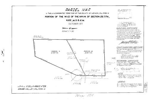 Click to see Parcel Map Book 8, pg. 104 (1974) of Nevada County Recorders Parcel Maps Book 8