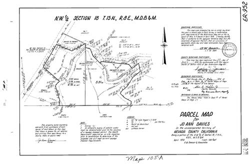 Click to see Parcel Map Book 8, pg. 105-A (1974) of Nevada County Recorders Parcel Maps Book 8