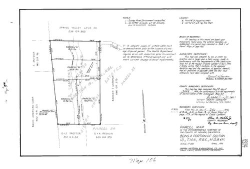 Click to see Parcel Map Book 8, pg. 106 (1974) of Nevada County Recorders Parcel Maps Book 8