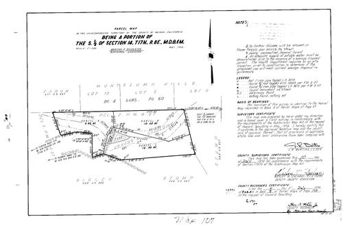 Click to see Parcel Map Book 8, pg. 107 (1974) of Nevada County Recorders Parcel Maps Book 8