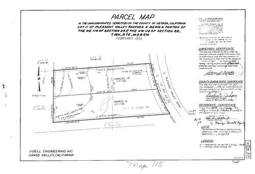 Click to see Parcel Map Book 8, pg. 115 (1974) of Nevada County Recorders Parcel Maps Book 8