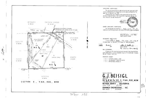 Click to see Parcel Map Book 8, pg. 150 (1974) of Nevada County Recorders Parcel Maps Book 8