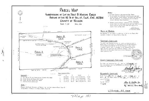 Click to see Parcel Map Book 8, pg. 151 (1974) of Nevada County Recorders Parcel Maps Book 8