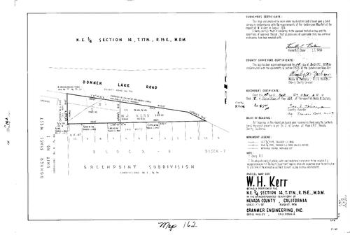 Click to see Parcel Map Book 8, pg. 162 (1974) of Nevada County Recorders Parcel Maps Book 8