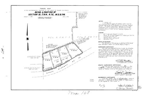 Click to see Parcel Map Book 8, pg. 168 (1974) of Nevada County Recorders Parcel Maps Book 8