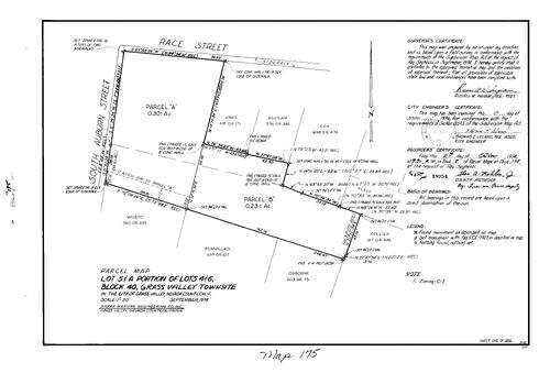 Click to see Parcel Map Book 8, pg. 175 (1974) of Nevada County Recorders Parcel Maps Book 8