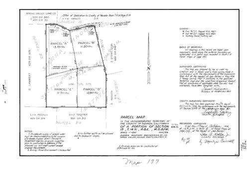 Click to see Parcel Map Book 8, pg. 177 (1974) of Nevada County Recorders Parcel Maps Book 8
