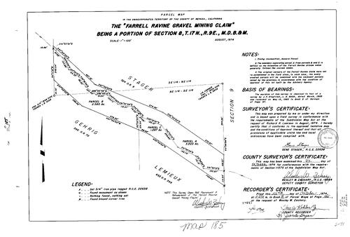 Click to see Parcel Map Book 8, pg. 185 (1974) of Nevada County Recorders Parcel Maps Book 8