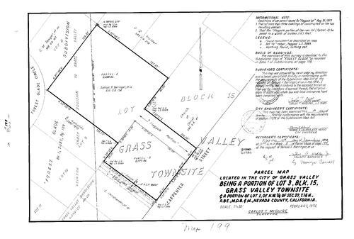 Click to see Parcel Map Book 8, pg. 199 (1974) of Nevada County Recorders Parcel Maps Book 8