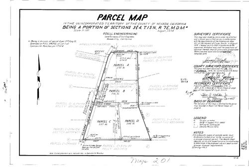 Click to see Parcel Map Book 8, pg. 201 (1974) of Nevada County Recorders Parcel Maps Book 8
