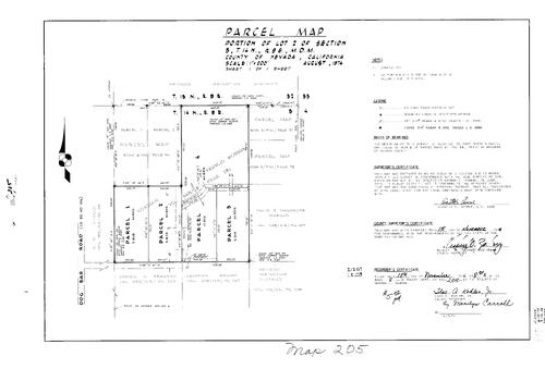 Click to see Parcel Map Book 8, pg. 205 (1974) of Nevada County Recorders Parcel Maps Book 8