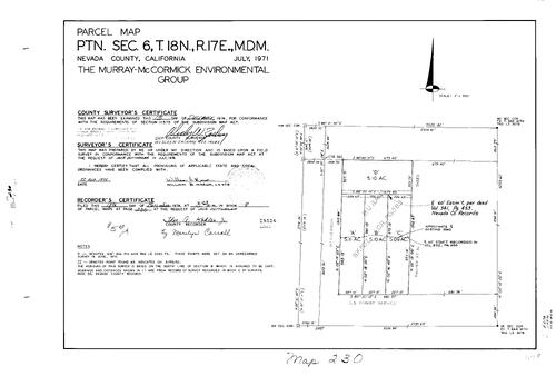 Click to see Parcel Map Book 8, pg. 230 (1974) of Nevada County Recorders Parcel Maps Book 8