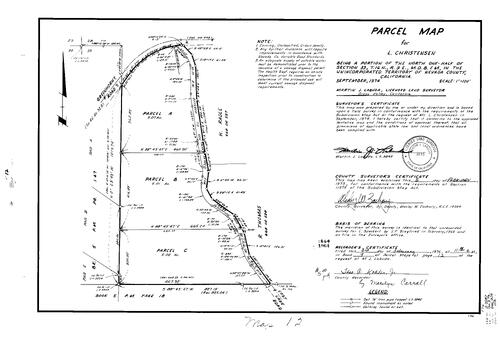 Click to see Parcel Map Book 9, pg. 12 (1975) of Nevada County Recorders Parcel Maps Book 9