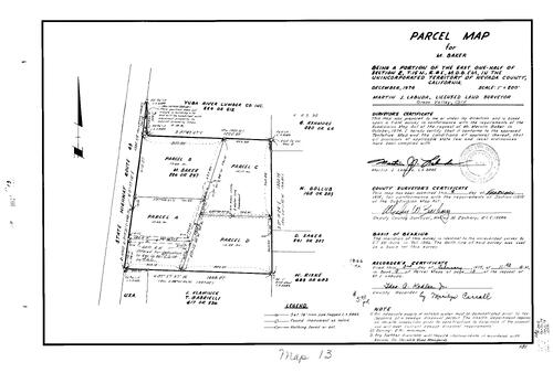 Click to see Parcel Map Book 9, pg. 13 (1975) of Nevada County Recorders Parcel Maps Book 9