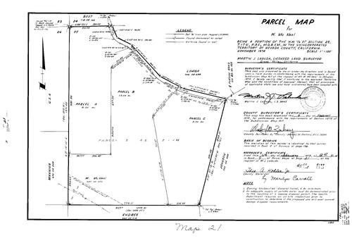 Click to see Parcel Map Book 9, pg. 21 (1975) of Nevada County Recorders Parcel Maps Book 9
