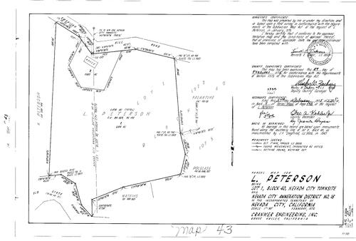 Click to see Parcel Map Book 9, pg. 43 (1975) of Nevada County Recorders Parcel Maps Book 9