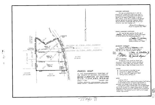 Click to see Parcel Map Book 9 pg. 71 (1975) of Nevada County Recorders Parcel Maps Book 9