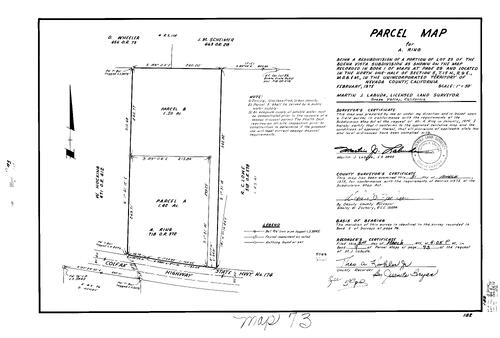 Click to see Parcel Map Book 9 pg. 73 (1975) of Nevada County Recorders Parcel Maps Book 9