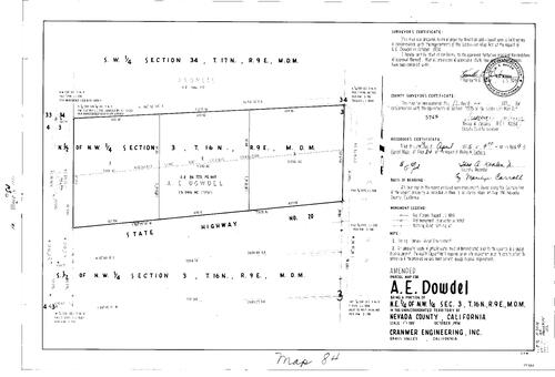 Click to see Parcel Map Book 9, pg. 84 (1975) of Nevada County Recorders Parcel Maps Book 9