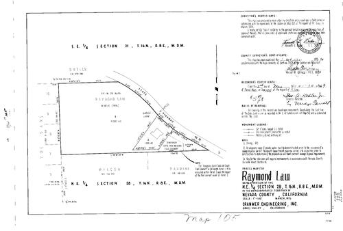 Click to see Parcel Map Book 9, pg. 105 (1975) of Nevada County Recorders Parcel Maps Book 9