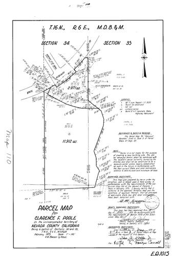Click to see Parcel Map Book 9, pg. 110 (1975) of Nevada County Recorders Parcel Maps Book 9