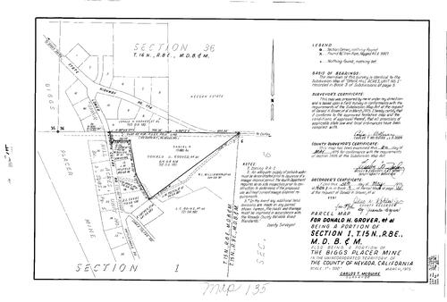 Click to see Parcel Map Book 9, pg. 135 (1975) of Nevada County Recorders Parcel Maps Book 9