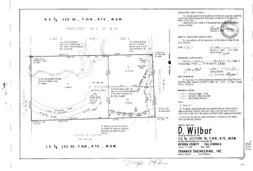 Click to see Parcel Map Book 9, pg. 142 (1975) of Nevada County Recorders Parcel Maps Book 9
