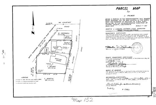 Click to see Parcel Map Book 9, pg. 152 (1975) of Nevada County Recorders Parcel Maps Book 9