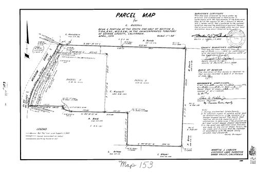 Click to see Parcel Map Book 9, pg. 153 (1975) of Nevada County Recorders Parcel Maps Book 9