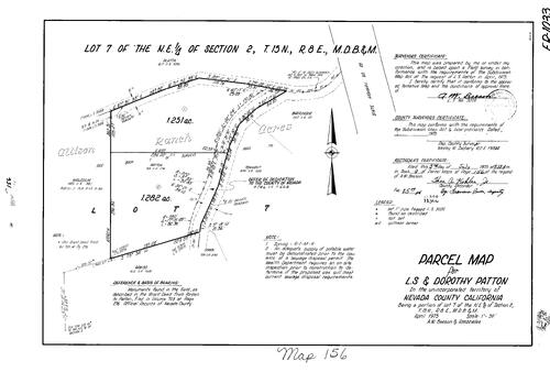 Click to see Parcel Map Book 9, pg. 156 (1975) of Nevada County Recorders Parcel Maps Book 9