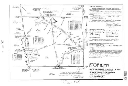 Click to see Parcel Map Book 9, pg. 175 (1975) of Nevada County Recorders Parcel Maps Book 9