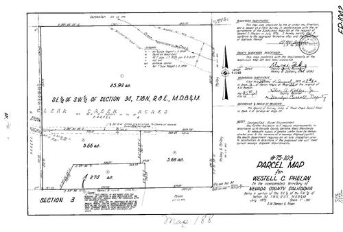 Click to see Parcel Map Book 9, pg. 188 (1975) of Nevada County Recorders Parcel Maps Book 9
