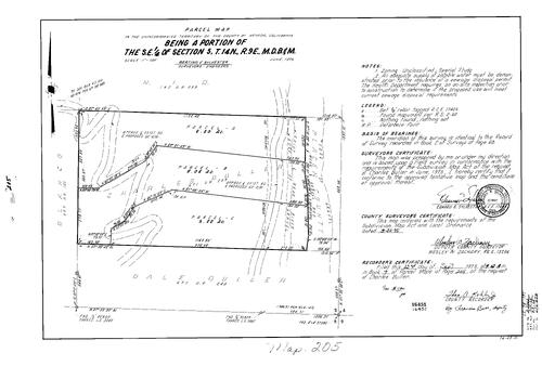 Click to see Parcel Map Book 9, pg. 205 (1975) of Nevada County Recorders Parcel Maps Book 9