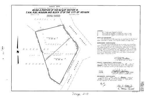 Click to see Parcel Map Book 9, pg. 210 (1975) of Nevada County Recorders Parcel Maps Book 9
