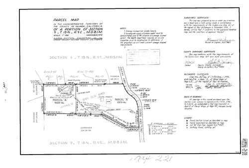 Click to see Parcel Map Book 9, pg. 221 (1975) of Nevada County Recorders Parcel Maps Book 9