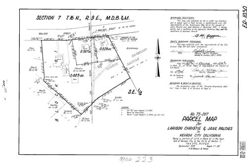 Click to see Parcel Map Book 9, pg. 223 (1975) of Nevada County Recorders Parcel Maps Book 9