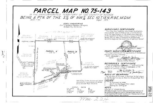 Click to see Parcel Map Book 9, pg. 224 (1975) of Nevada County Recorders Parcel Maps Book 9