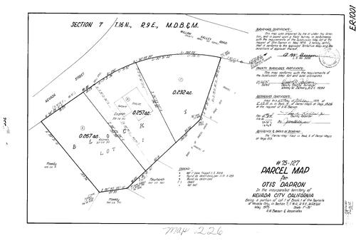 Click to see Parcel Map Book 9, pg. 226 (1975) of Nevada County Recorders Parcel Maps Book 9