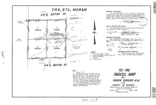 Click to see Parcel Map Book 9, pg. 243 (1975) of Nevada County Recorders Parcel Maps Book 9