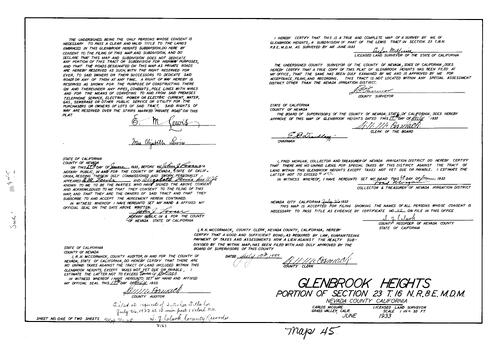 Click to see Subdivision Book 1, pg. 45 (1933) of Nevada County Recorders Subdivision Maps Book 1