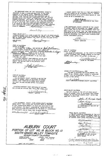 Click to see Subdivision Book 1, pg. 46 (1933) of Nevada County Recorders Subdivision Maps Book 1