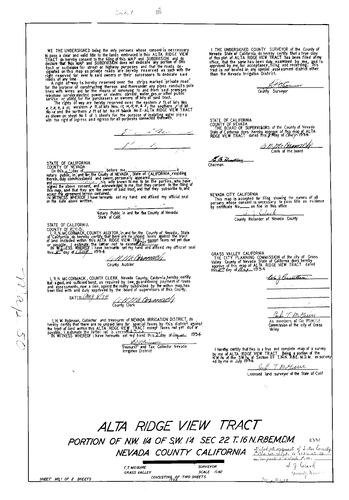 Click to see Subdivision Book 1, pg. 50 (1934) of Nevada County Recorders Subdivision Maps Book 1