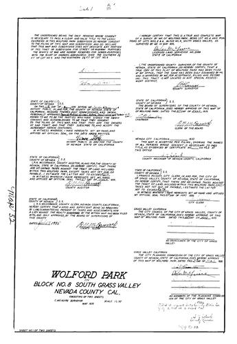 Click to see Subdivision Book 1, pg. 52 (1935) of Nevada County Recorders Subdivision Maps Book 1