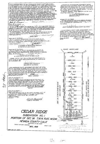 Click to see Subdivision Book 1, pg. 56 (1936) of Nevada County Recorders Subdivision Maps Book 1
