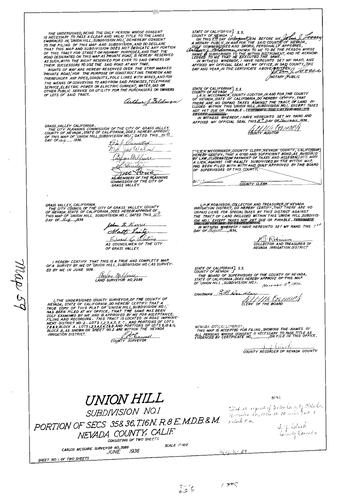 Click to see Subdivision Book 1, pg. 59 (1936) of Nevada County Recorders Subdivision Maps Book 1
