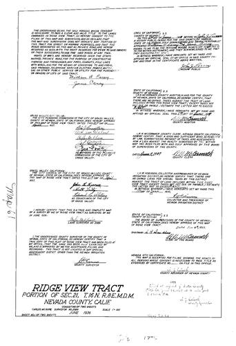 Click to see Subdivision Book 1, pg. 61 (1937) of Nevada County Recorders Subdivision Maps Book 1
