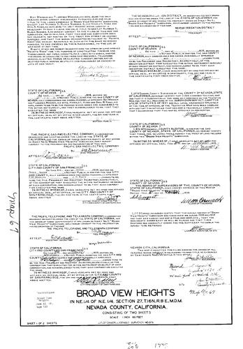 Click to see Subdivision Book 1, pg. 67 (1939) of Nevada County Recorders Subdivision Maps Book 1