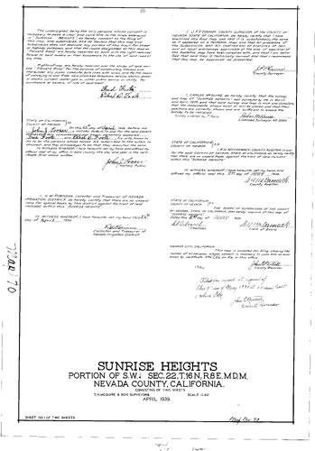 Click to see Subdivision Book 1, pg. 70 (1939) of Nevada County Recorders Subdivision Maps Book 1