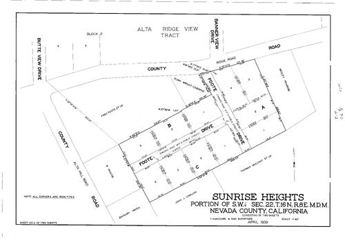 Click to see Subdivision Book 1, pg. 70 (1939) of Nevada County Recorders Subdivision Maps Book 1