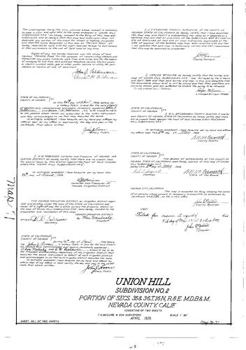 Click to see Subdivision Book 1, pg. 71 (1939) of Nevada County Recorders Subdivision Maps Book 1